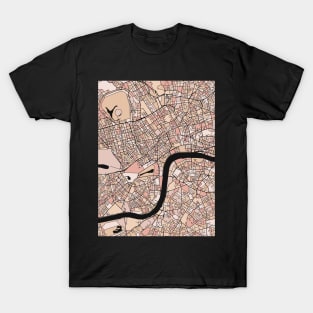 London Map Pattern in Soft Pink Pastels T-Shirt